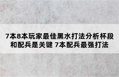 7本8本玩家最佳黑水打法分析杯段和配兵是关键 7本配兵最强打法